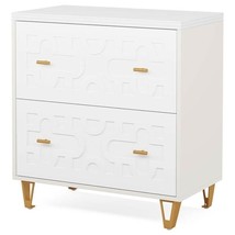 Retro White/Gold Geometric Scroll 2 Drawer Filing Cabinet Printer Stand - $6,796.36 MXN