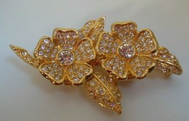 Joan Rivers Gold-tone Floral Rhinestone Brooch/Earrings Duette- 1990’s - £67.47 GBP