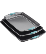 Bakeware Nonstick Cookie Pan Set, 3-Piece, Gray with Agave Blue Grips - $48.03