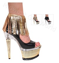 6&quot; or 7&quot; Leather Fringed Open Toe Ankle Bootie Shoes - Sz 5-11 #3315 - £123.89 GBP