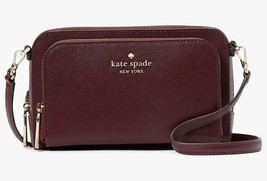 Kate Spade Stacie Dual Zip Crossbody Grenache Leather Dark Red KG036 NWT $259 - £71.20 GBP
