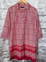 Lands End Shirt Tunic Dress Button Down Red Pink Print Women’s M Boho - $19.06