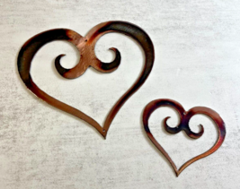 Small  5 " and 3 1/2" Ornamental Heart Pair Cop /Bronze Plated Metal Wall Decor - $15.18