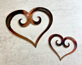 Small  5 &quot; and 3 1/2&quot; Ornamental Heart Pair Cop /Bronze Plated Metal Wal... - £12.16 GBP