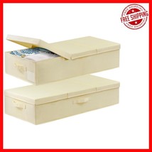 Collapsible Fabric Underbed Storage Bins - Set of 2 with Lids for Tidy S... - $890.67 MXN
