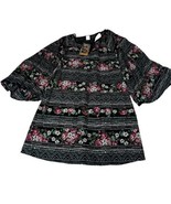 Paper Crane Black Geometric Floral Shift Dress With Bell Sleeves open Ba... - $310.99 MXN