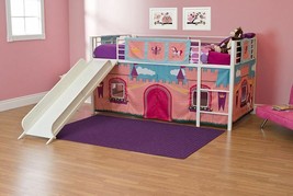 Loft Beds For Girls Pink Tent Princess White Slide Children Gift Low Twi... - $405.12