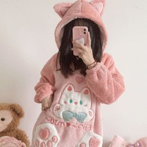 Neko Cat Pink Hooded One Piece Pajama | Women Sleep Robe Night Gown Paja... - £71.14 GBP