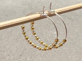 Mixed Metal Bead Earrings, Mixed Metal Silver Hoops, Silver and Gold hoops, Mini - £15.79 GBP