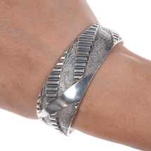 6 3/8&quot; Vintage Southwestern Modernist sterling cuff bracelet - $623.70