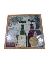 Wine Themed  Coaster Trivet Set of 4 in Cork Tray Demdaco Bottles Grapes Tiles - $15.52