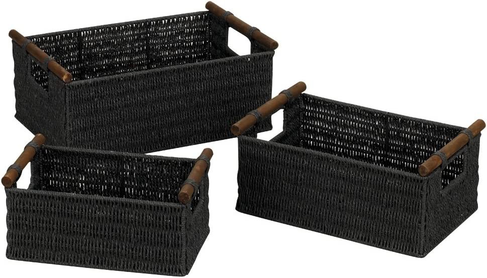 Primary image for Ml-7052 Paper Rope Wicker Storage Baskets With Wood Handles |Set Of 3 |Black
