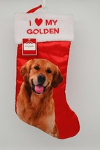 I LOVE MY GOLDEN Brown Red Christmas Stocking Faux Fur Embroidery NWT - $11.57