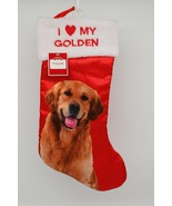 I LOVE MY GOLDEN Brown Red Christmas Stocking Faux Fur Embroidery NWT - £9.14 GBP