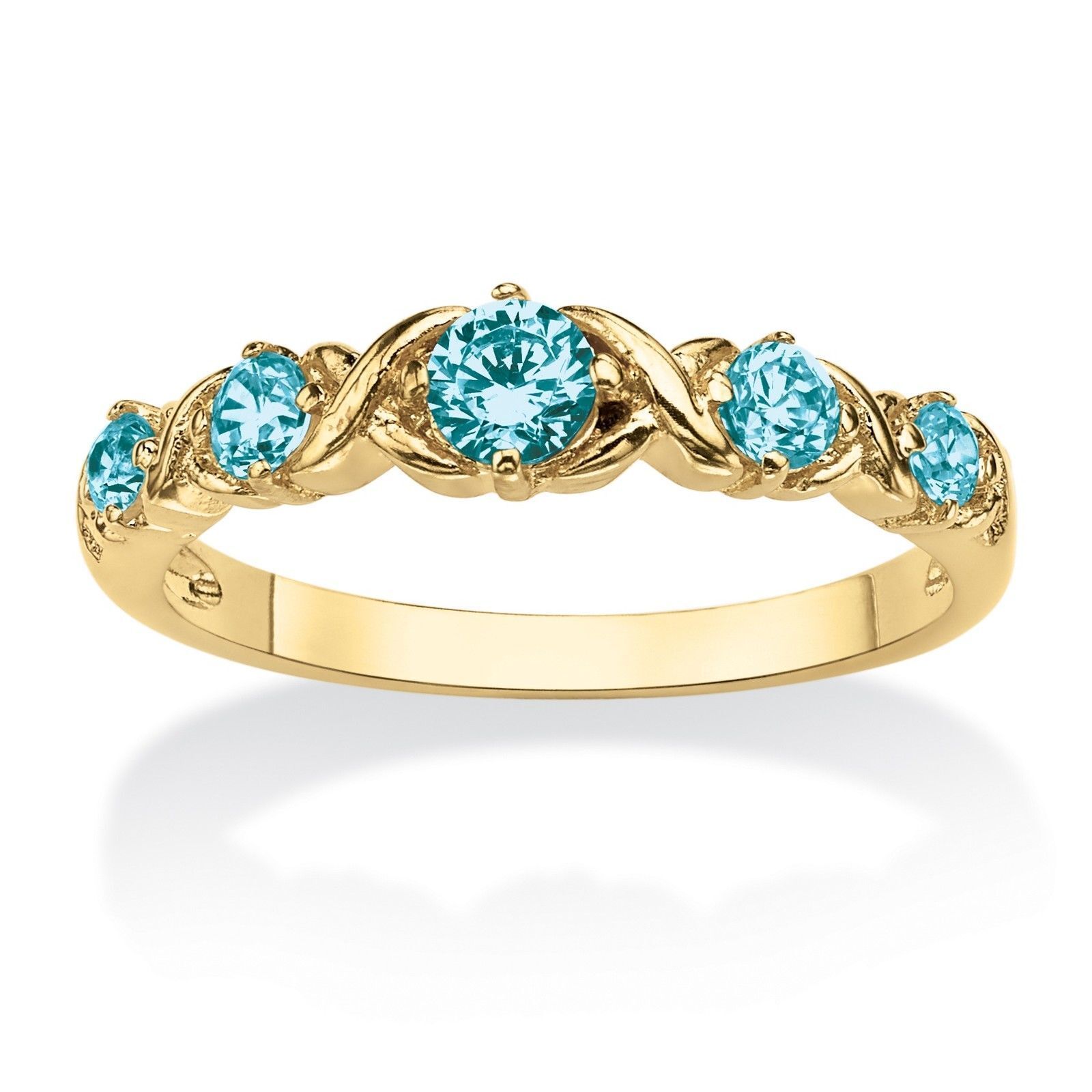 14K GOLD BLUE TOPAZ ROUND BIRTHSTONE "X & O" GP SIZE 5,6,7,8,9,10 - £63.94 GBP