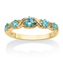 14K Gold Blue Topaz Round Birthstone &quot;X &amp; O&quot; Gp Size 5,6,7,8,9,10 - £64.13 GBP