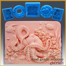 Octopus on Coral Reef - 2D Soap/sugar/fondant/chocolate Silicone Mold - £29.17 GBP