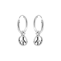 Peace Sign Pendant 925 Silver Hoop Earrings - £12.69 GBP