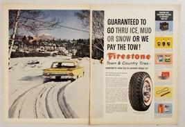 1960 Print Ad Firestone Winter Tires Ford Car Travels on Snowy Road - £12.94 GBP