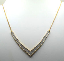 Signed 925 SUN Pave Diamond V-Shaped Necklace 16.5&quot; Long - £120.57 GBP