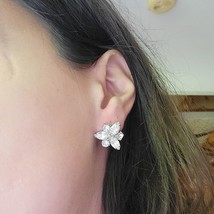 Vintage Silver Rhinestone Flower Clip-On Earrings - $29.99