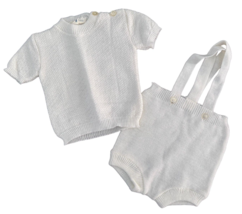 Vintage Ivory Acrylic Baby Sweater and Short Overalls sz M - £15.81 GBP
