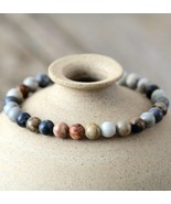 Beaded bracelet made of natural stone Boho style adjustable size - £15.93 GBP