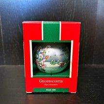 Vintage Hallmark Glass Ball Ornament Granddaughter 1989 Bunny Rabbit Ice Skating - £7.09 GBP