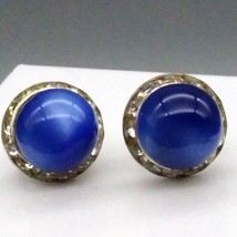 Vintage Crystal Halo Moonglow Button Earrings, Screw Back 1940s Glam, Sapphire - £28.61 GBP