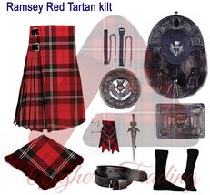 Men&#39;s Traditional 8 Yard kilt Ramsey Red TARTAN Kilt Highland Kilt &amp; Accessories - £102.01 GBP