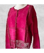 Vintage SMH Boutique Women&#39;s XL Red Suede Leather Crochet Sweater Jacket - $880.74 MXN