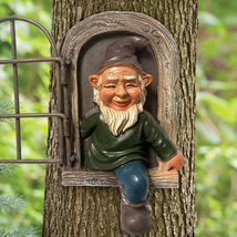 INNOLITES Elf Out the Door Tree Hugger Garden Gnome Statue, Garden Peeke... - $15.13