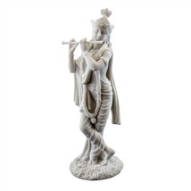 Krishna Statue 9.5&quot; Hindu Indian God White Marble Finish Resin Deity Flute New - £47.91 GBP