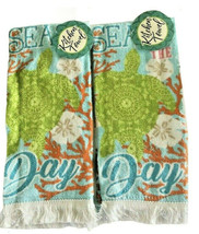 Sea Turtle Dish Towels Set of 2 Beach Summer House Seas The Day Sand Dol... - £17.88 GBP
