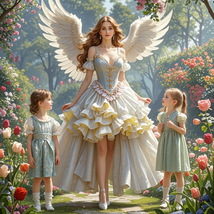 Art Giclee Printed Oil Painting Angel Wings Girl Sexy Low cut Skirt Flowers #014 - $9.49+