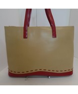 M London Italian Leather Tan &amp; Red Handbag Double Strap Large Roomy Tote... - £46.72 GBP