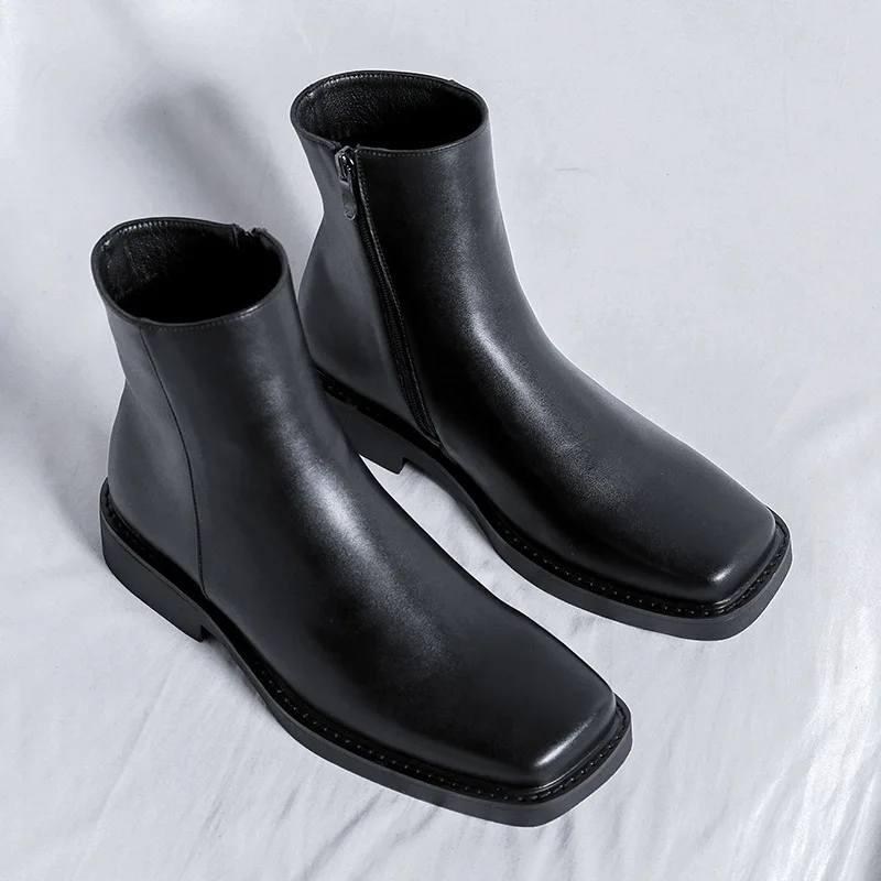 men  chelsea boots evening prom dress  designer square toe shoes boy  leather bo - £226.10 GBP