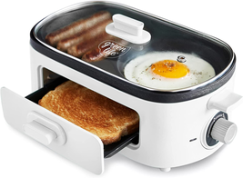 White 3-In-1 Breakfast Maker Station Healthy Ceramic Nonstick Dual Griddles Eggs - £56.79 GBP