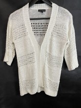 Willi Smith Ivory Open Front Delicate Crochet Style Cardigan Knit Sweater S - $19.77