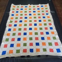 Color Block Afghan Granny Square Handmade Crochet Throw Lap Blanket 47 x 60 - £70.61 GBP