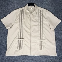 Haband Shirt Mens XL Beige Full Zip Front Pockets Short Sleeve Collared ... - $16.65