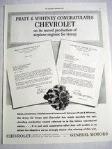 1942 WWII Ad Pratt & Whiney Congratulates Chevrolet On Its Airplane Engines - $9.99