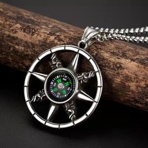 Men&#39;s Round Working Compass Pendant Necklace Protection Jewelry Chain 24&quot; Gift - £13.44 GBP
