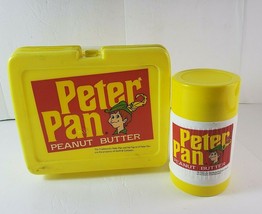 Vintage Peter Pan Peanut Butter Yellow Plastic Lunchbox w/ Thermos Circa 1980 - £63.30 GBP