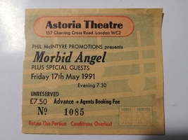 MORBID ANGEL 1991 Ticket Stub Astoria Theatre London England Vintage Con... - £5.28 GBP