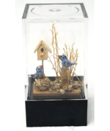 Bluebirds Figures in Rocky Yard Wood Birdhouse Plastic Enclosed 1980s Small - £11.78 GBP