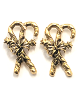 Vintage Crossed Christmas Candy Cane Pins Lot 2 Gold Tone Holly Leaf Bow... - $368.75 MXN