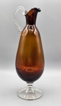 VINTAGE AMBER Glass Hand-blown Pedestal Pitcher with Twisted Stem/Handle - £25.73 GBP