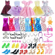 47 Pack For Barbie Doll Clothes Party Gown Outfit Shoe Glass Necklace For Girls - £13.12 GBP