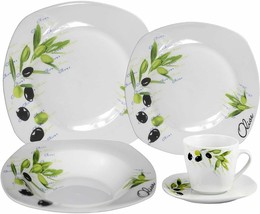 Porcelain 20 Piece Olive Square Dinnerware Set Service For 4 Lorren Home Trends - £57.23 GBP